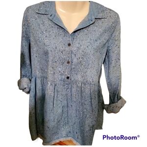 TRUE CRAFT DENIM TOP WITH SPLASHES OF COLOR NWT